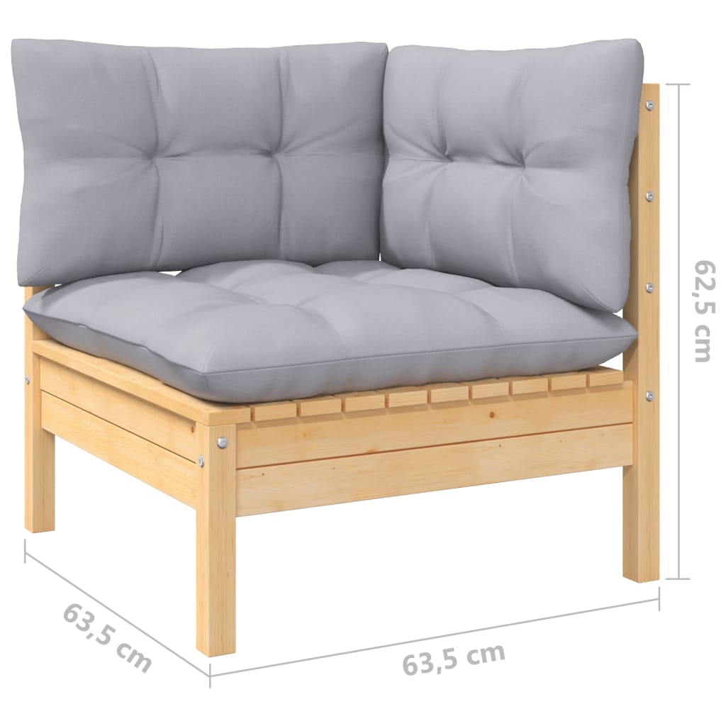 Set mobilier de grădină cu perne gri, 12 piese, lemn de pin GartenMobel Dekor