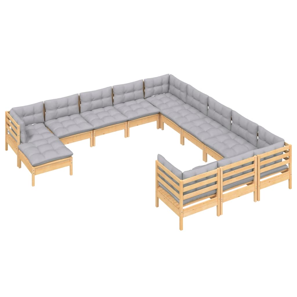 Set mobilier de grădină cu perne gri, 12 piese, lemn de pin GartenMobel Dekor