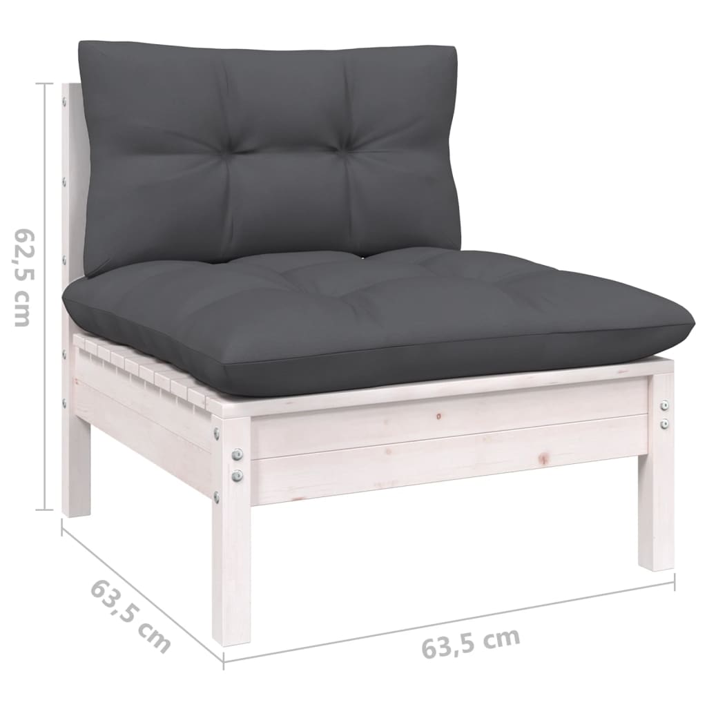 Set mobilier grădină cu perne, 10 piese, alb, lemn de pin GartenMobel Dekor