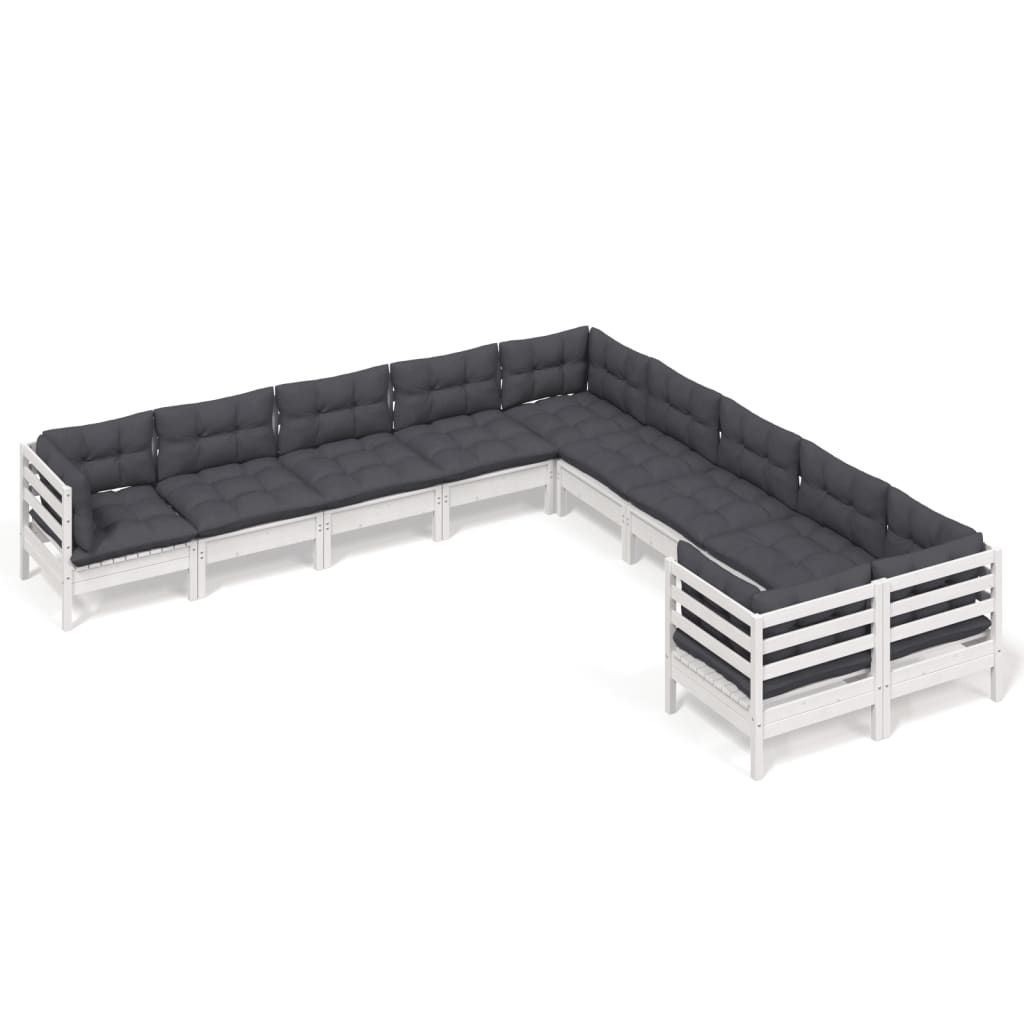 Set mobilier grădină cu perne, 10 piese, alb, lemn de pin GartenMobel Dekor