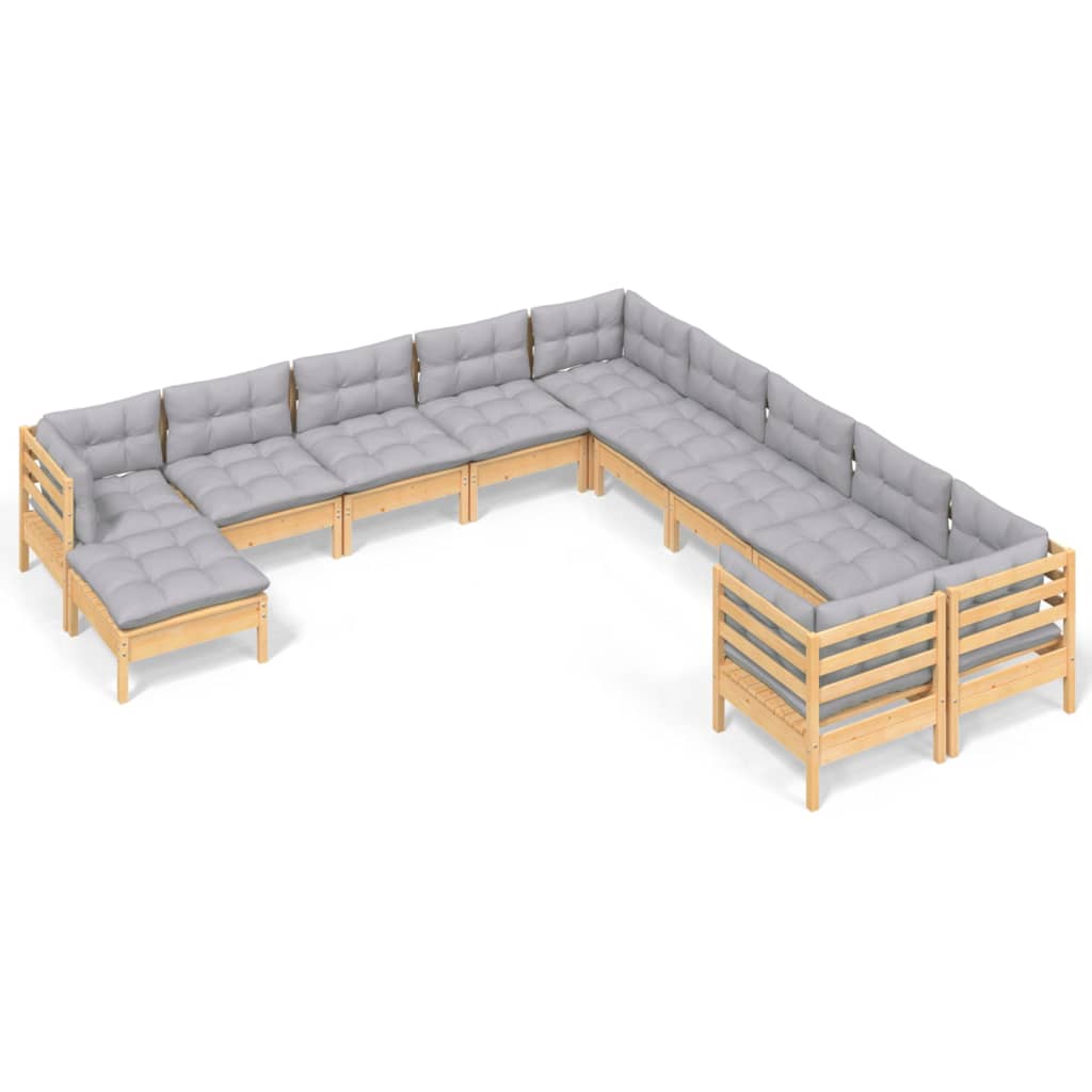 Set mobilier grădină cu perne, 11 piese, gri, lemn de pin GartenMobel Dekor