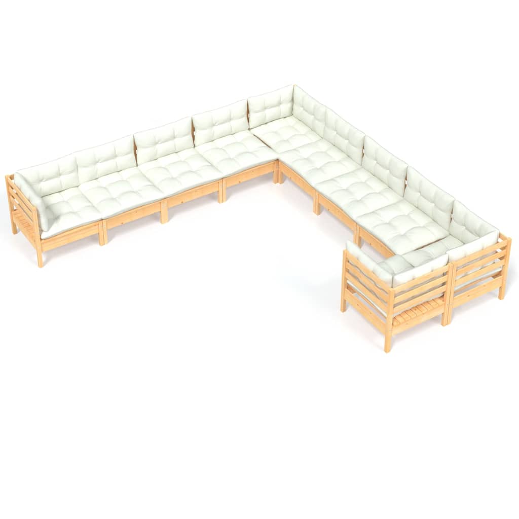 Set mobilier grădină cu perne crem, 10 piese, lemn de pin GartenMobel Dekor