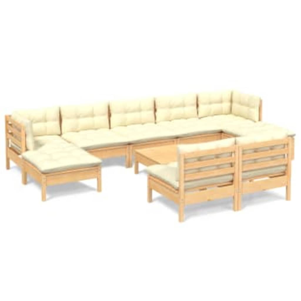 Set mobilier grădină cu perne crem, 10 piese, lemn masiv de pin GartenMobel Dekor