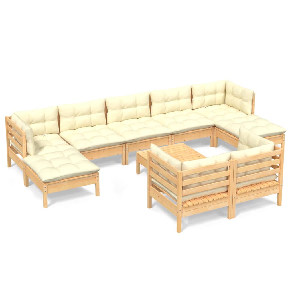 Set mobilier grădină cu perne crem, 10 piese, lemn masiv de pin GartenMobel Dekor