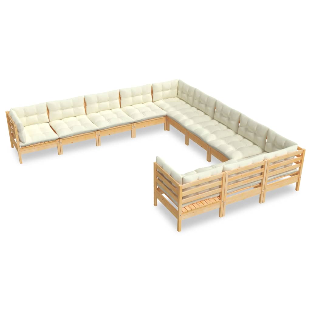 Set mobilier grădină cu perne crem, 11 piese, lemn de pin GartenMobel Dekor