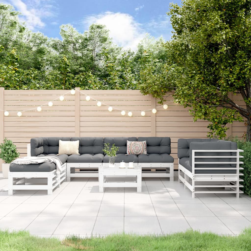 Set mobilier de grădină, 9 piese, alb, lemn masiv pin GartenMobel Dekor