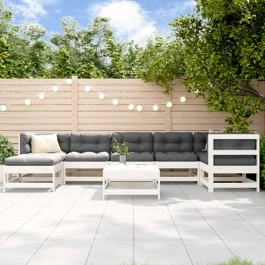 Set mobilier relaxare grădină, 8 piese, alb, lemn masiv de pin GartenMobel Dekor