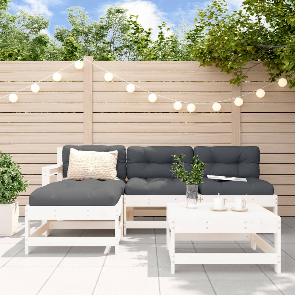 Set mobilier relaxare de grădină 5 piese alb lemn masiv de pin GartenMobel Dekor