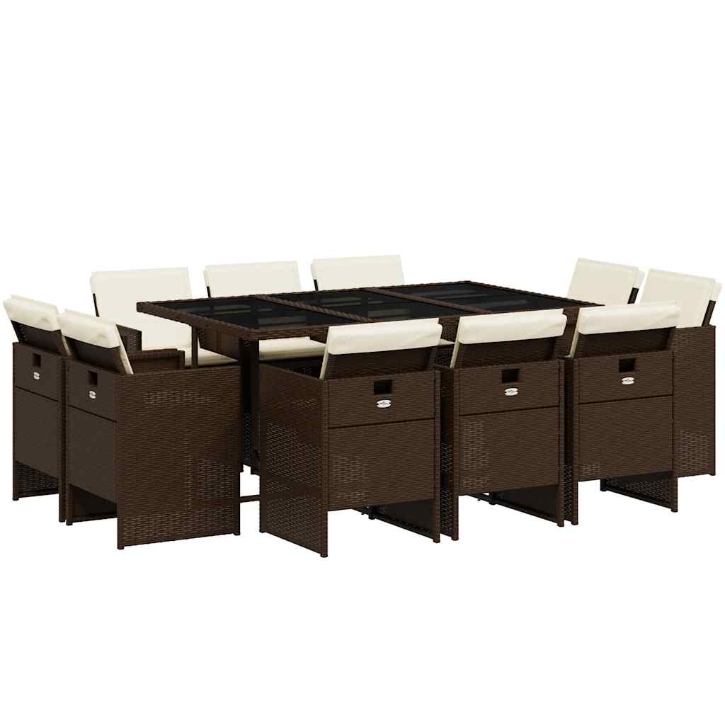 Set mobilier de grădină cu perne, 11 piese, maro, poliratan GartenMobel Dekor