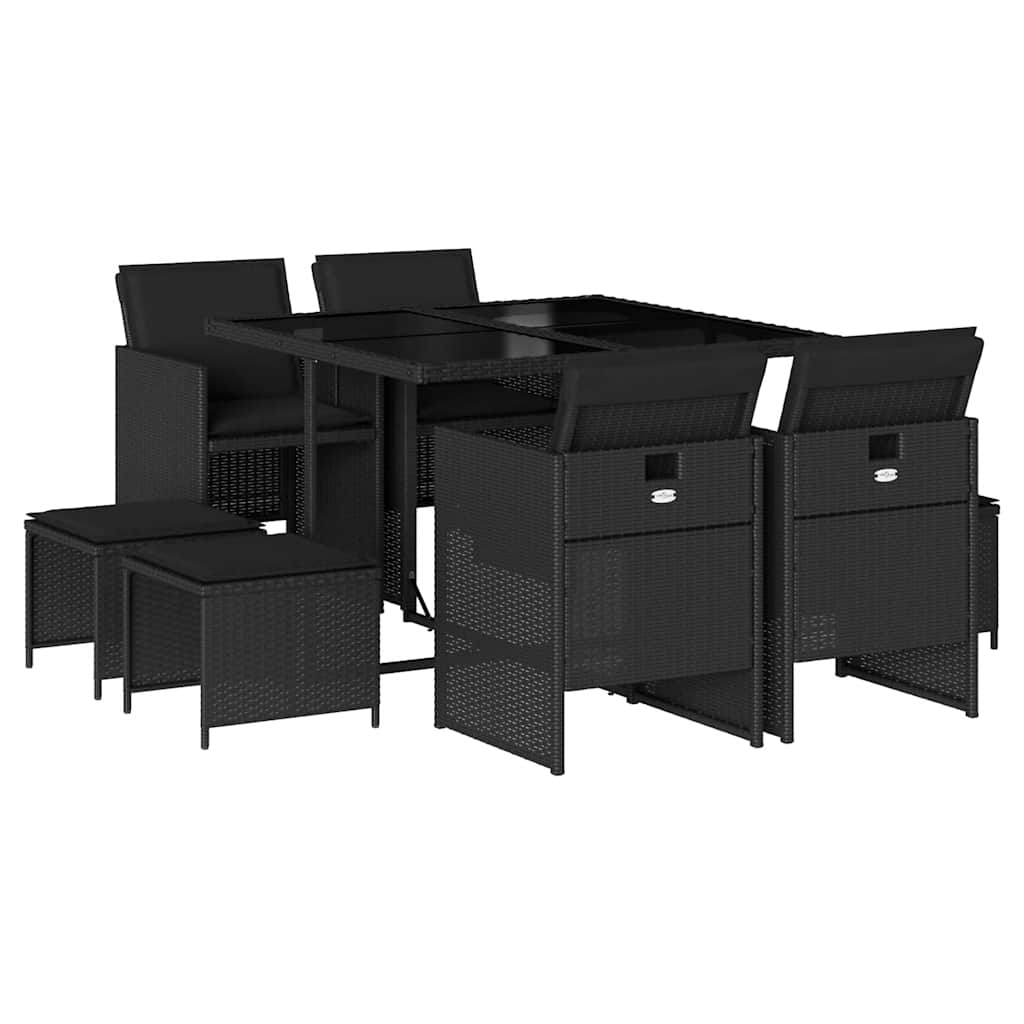 Set mobilier de grădină cu perne, 9 piese, negru, poliratan GartenMobel Dekor