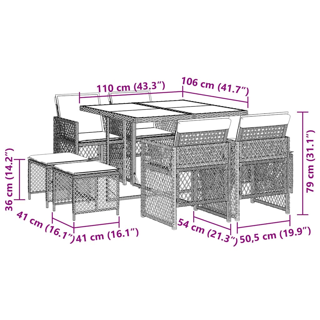 Set de masă pentru grădină, 9 piese, cu perne, bej, poliratan GartenMobel Dekor