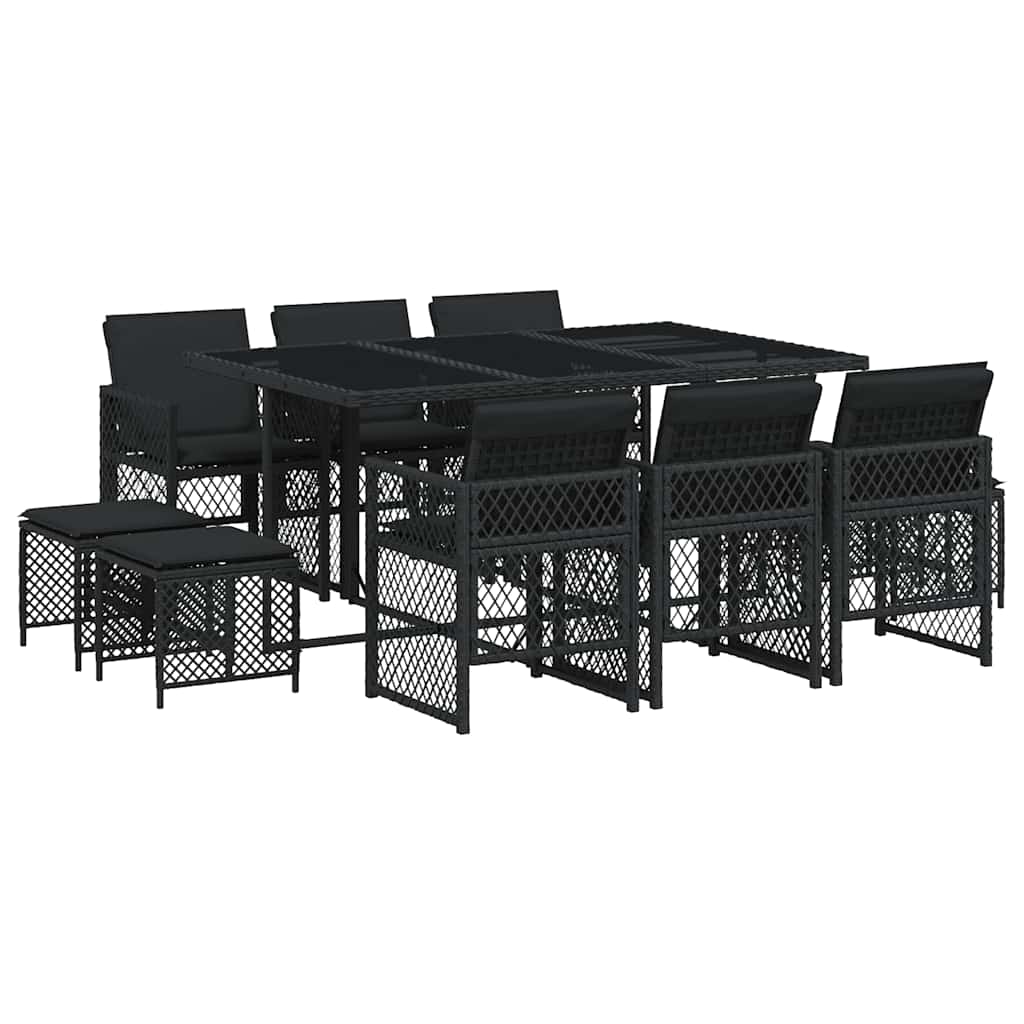 Set mobilier de exterior cu perne, 11 piese, negru, poliratan GartenMobel Dekor