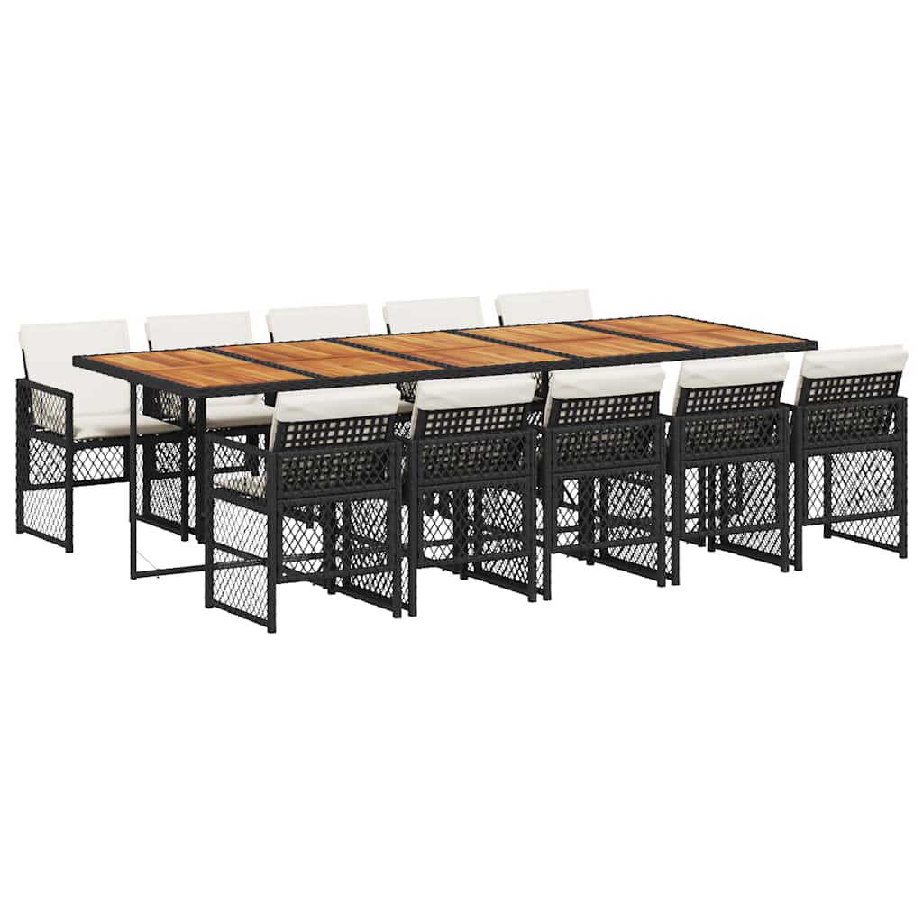 Set mobilier de exterior cu perne, 11 piese, negru, poliratan GartenMobel Dekor