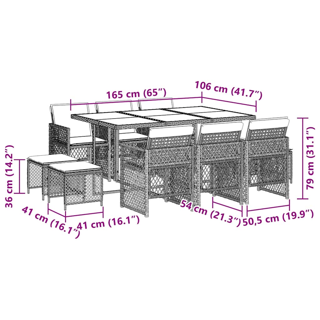 Set mobilier de exterior cu perne, 11 piese, negru, poliratan GartenMobel Dekor