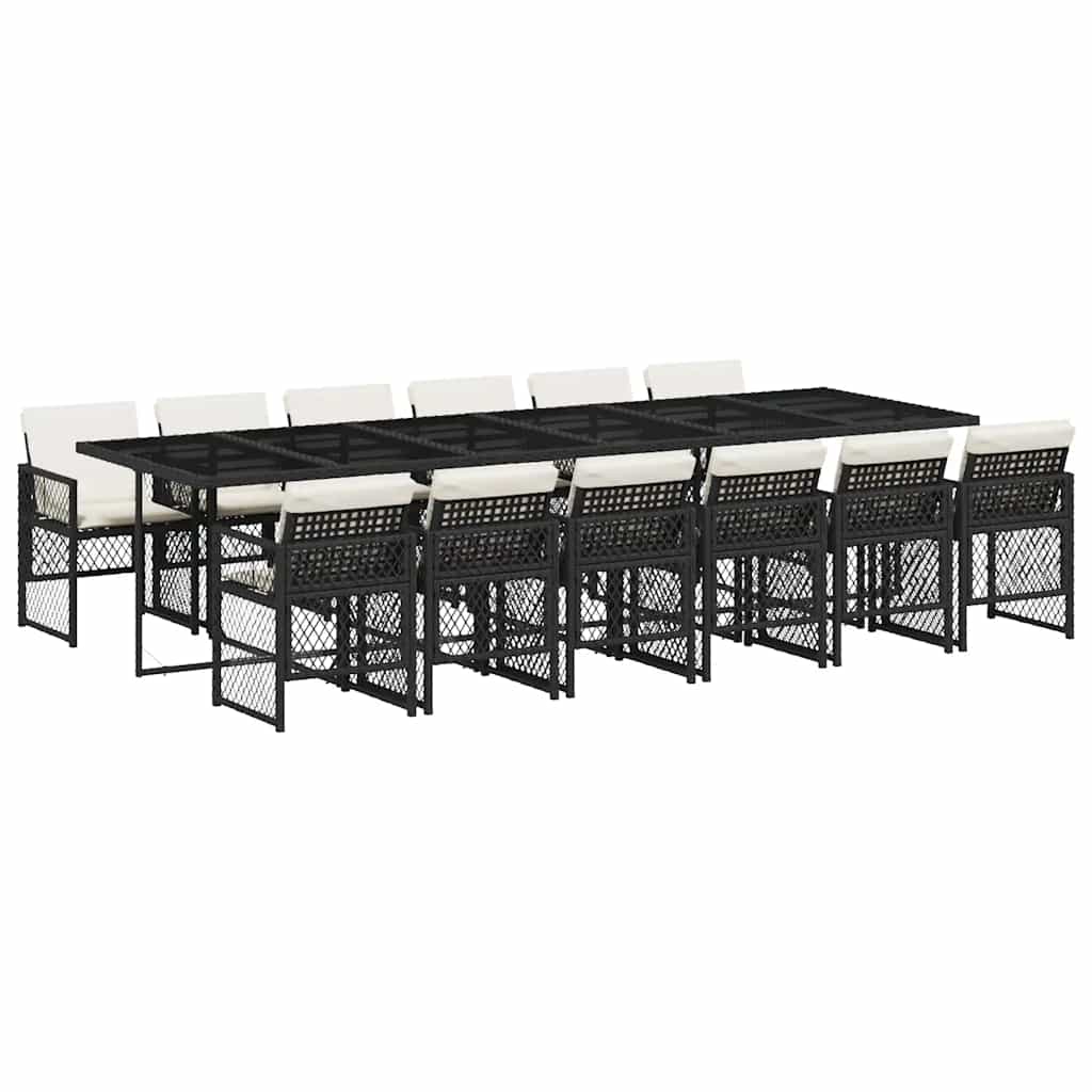 Set mobilier de grădină cu perne, 13 piese, negru, poliratan GartenMobel Dekor