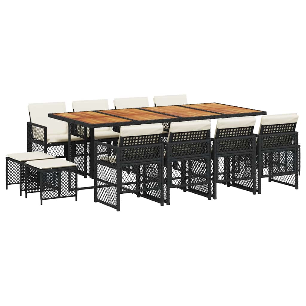 Set mobilier de grădină cu perne, 13 piese, negru, poliratan GartenMobel Dekor