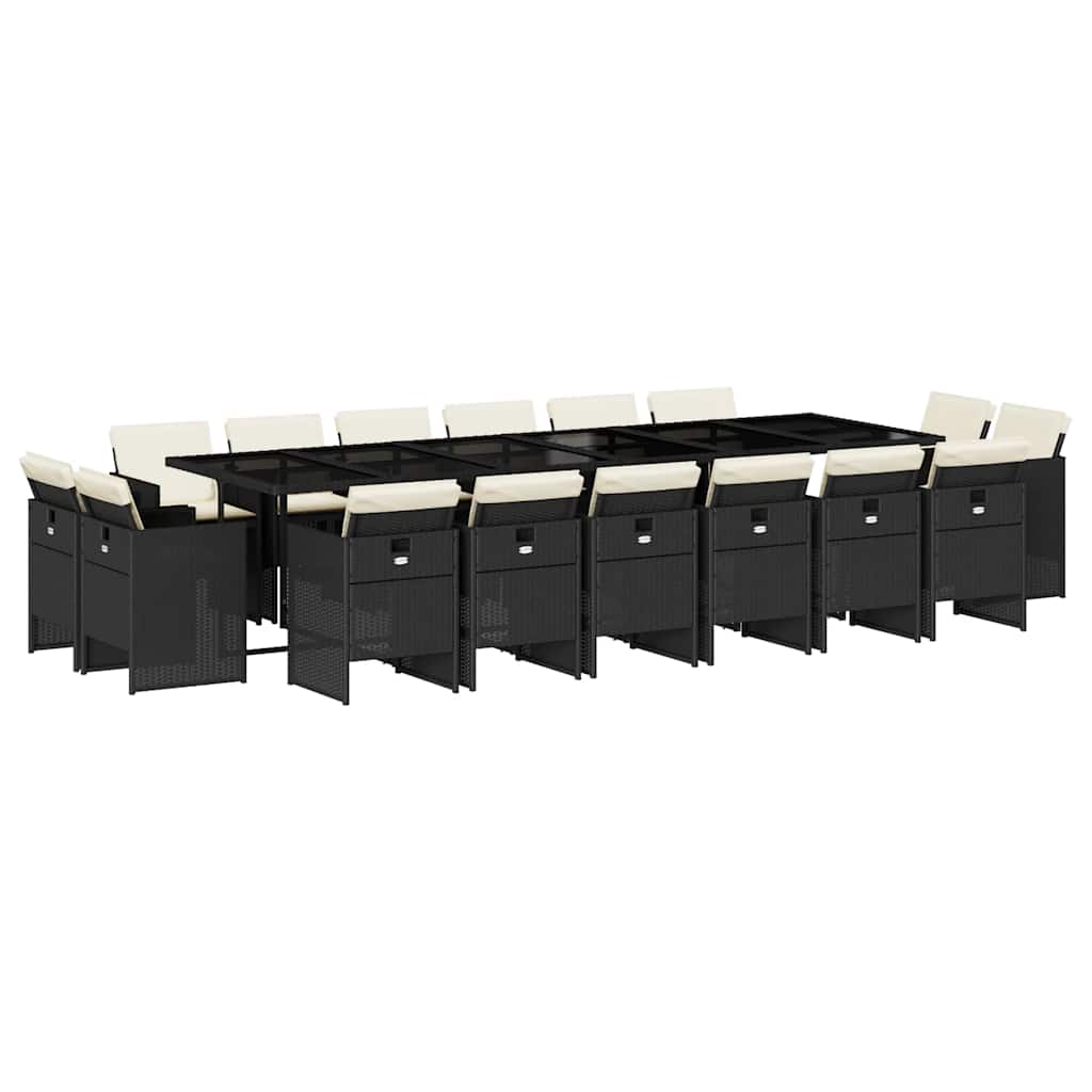 Set mobilier de grădină cu perne, 17 piese, negru, poliratan GartenMobel Dekor