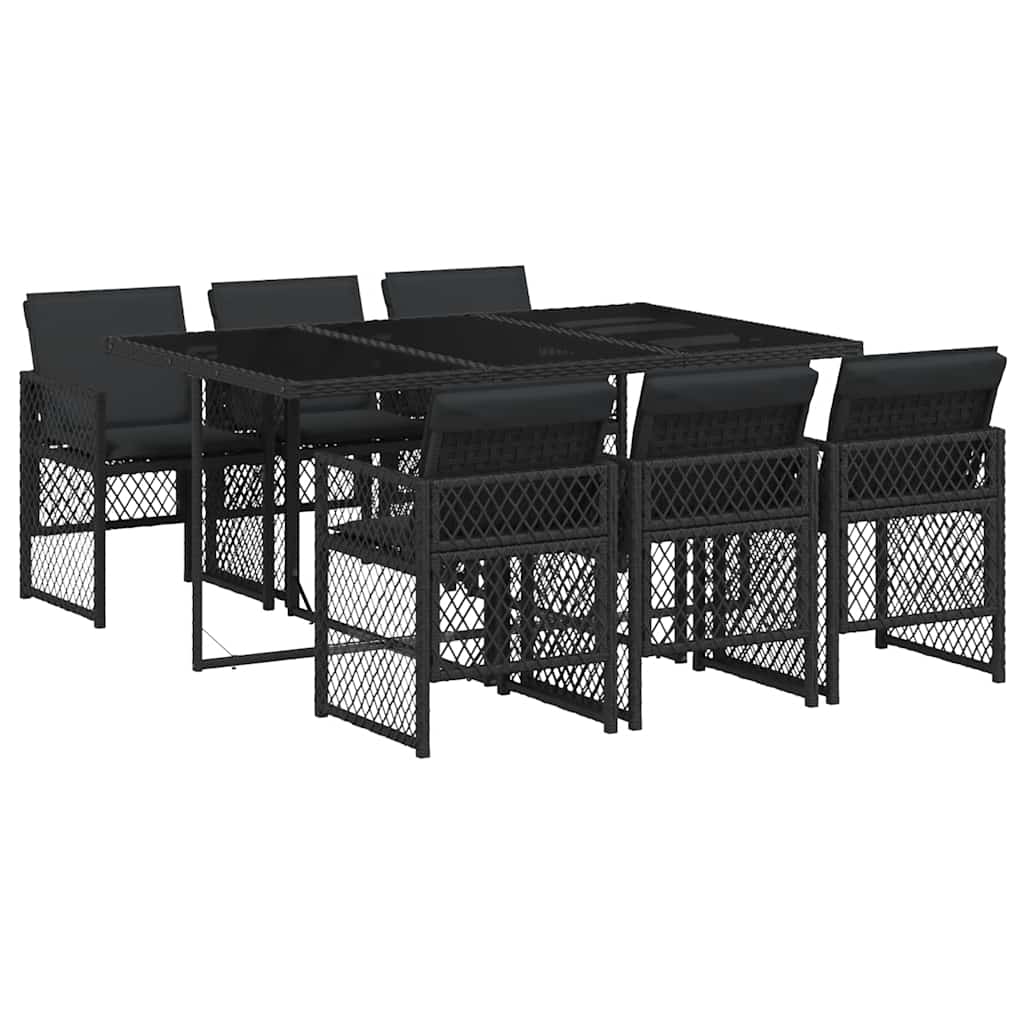 Set mobilier de grădină cu perne, 7 piese, negru, poliratan GartenMobel Dekor