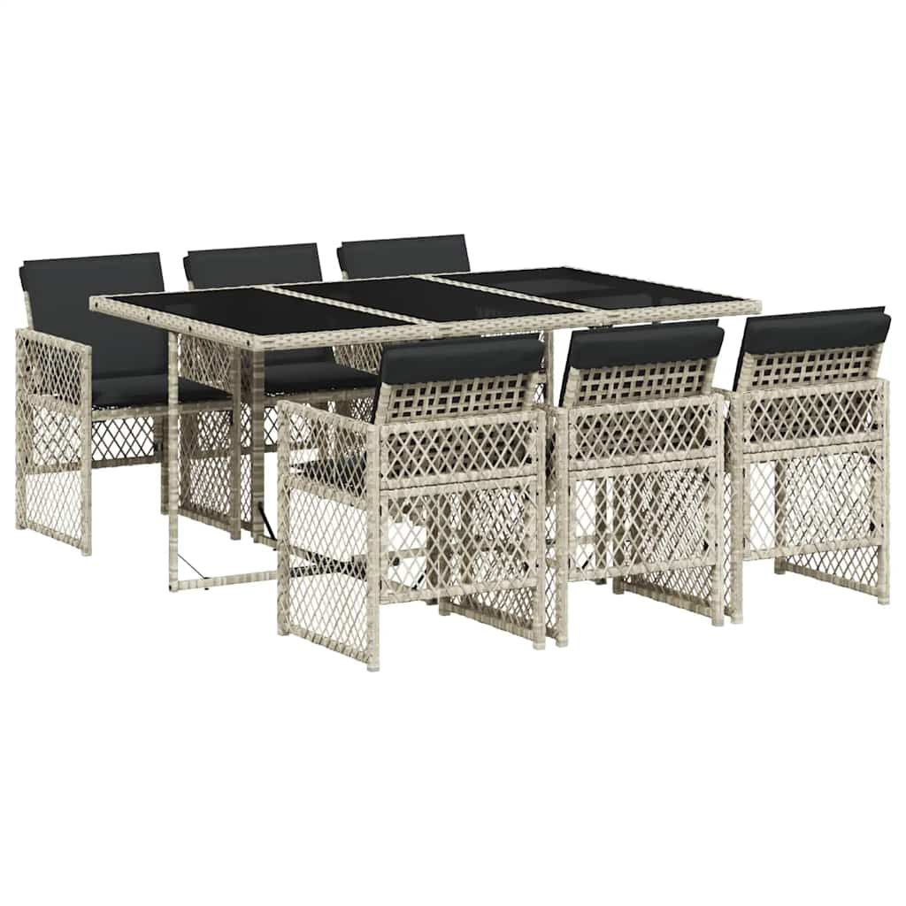 Set mobilier de grădină cu perne, 7 piese gri deschis poliratan GartenMobel Dekor