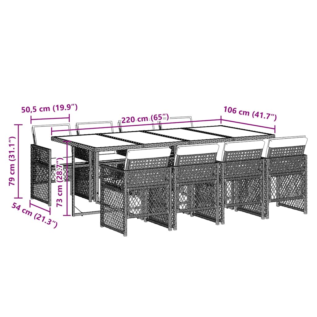 Set mobilier de grădină cu perne, 9 piese, negru, poliratan GartenMobel Dekor