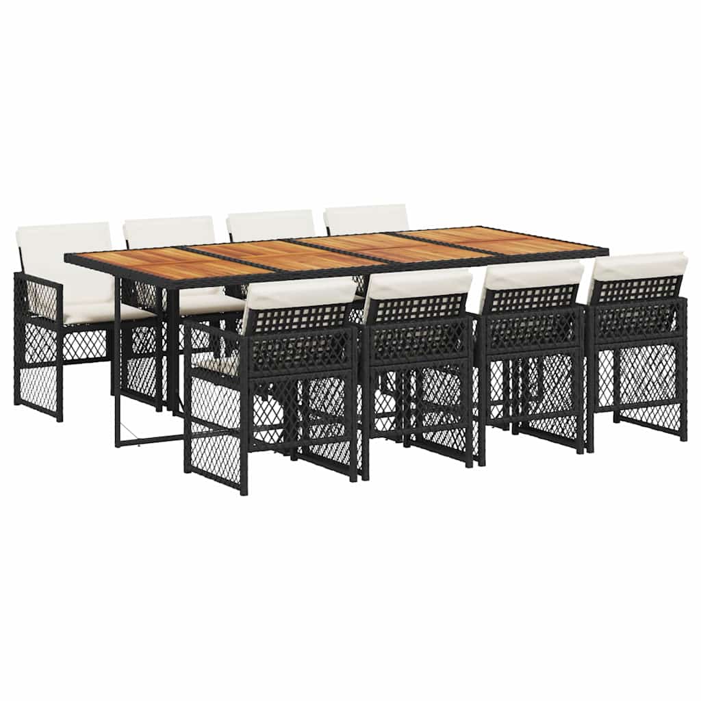 Set mobilier de grădină cu perne, 9 piese, negru, poliratan GartenMobel Dekor