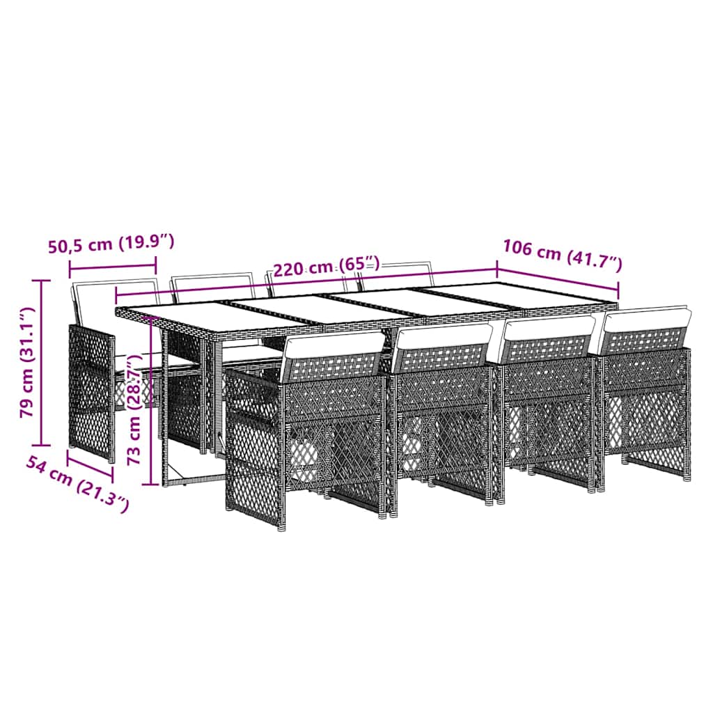 Set mobilier de grădină cu perne, 9 piese, negru, poliratan GartenMobel Dekor