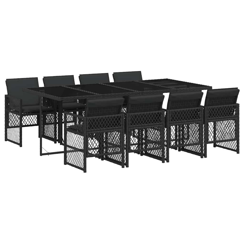Set mobilier de grădină cu perne, 9 piese, negru, poliratan GartenMobel Dekor