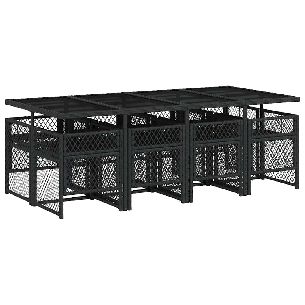 Set mobilier de grădină cu perne, 9 piese, negru, poliratan GartenMobel Dekor