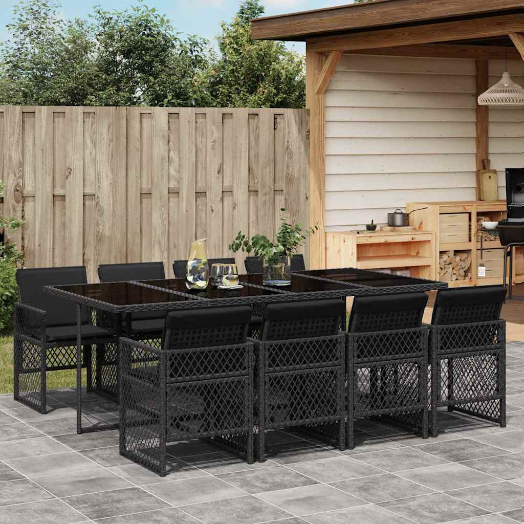 Set mobilier de grădină cu perne, 9 piese, negru, poliratan GartenMobel Dekor