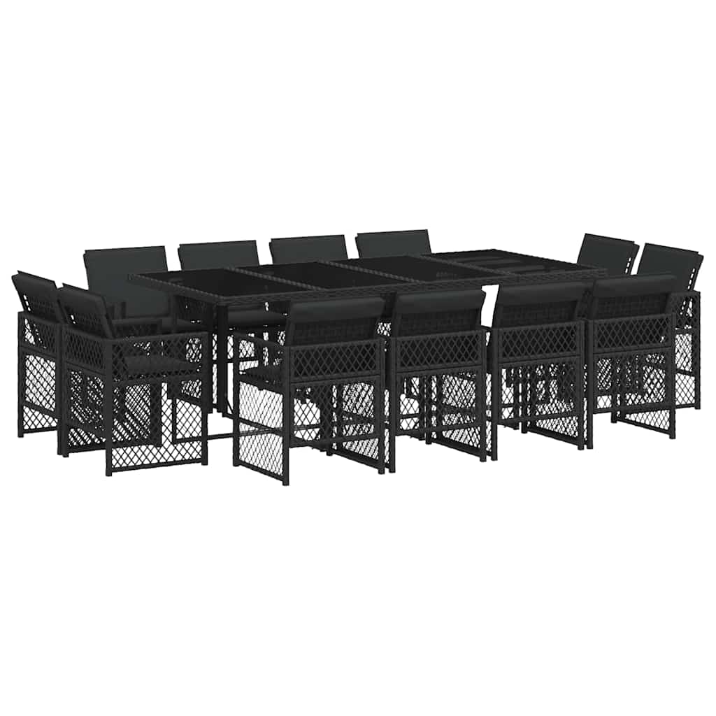 Set mobilier de grădină cu perne, 13 piese, negru, poliratan GartenMobel Dekor
