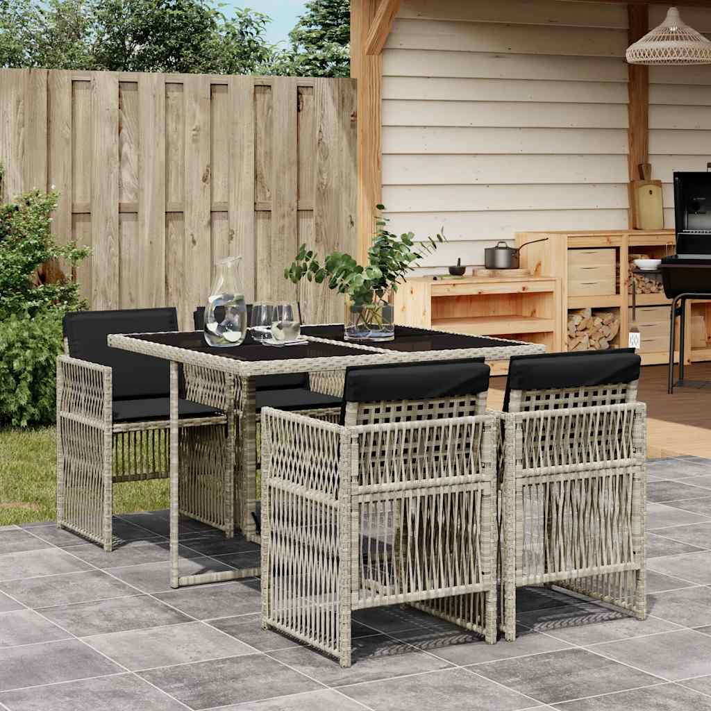 Set mobilier de grădină cu perne, 5 piese gri deschis poliratan GartenMobel Dekor