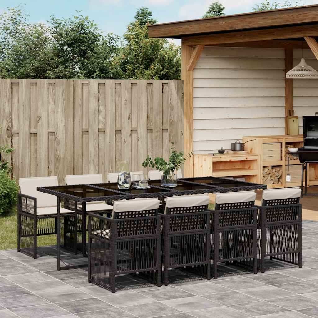 Set mobilier de grădină cu perne, 9 piese, negru, poliratan GartenMobel Dekor