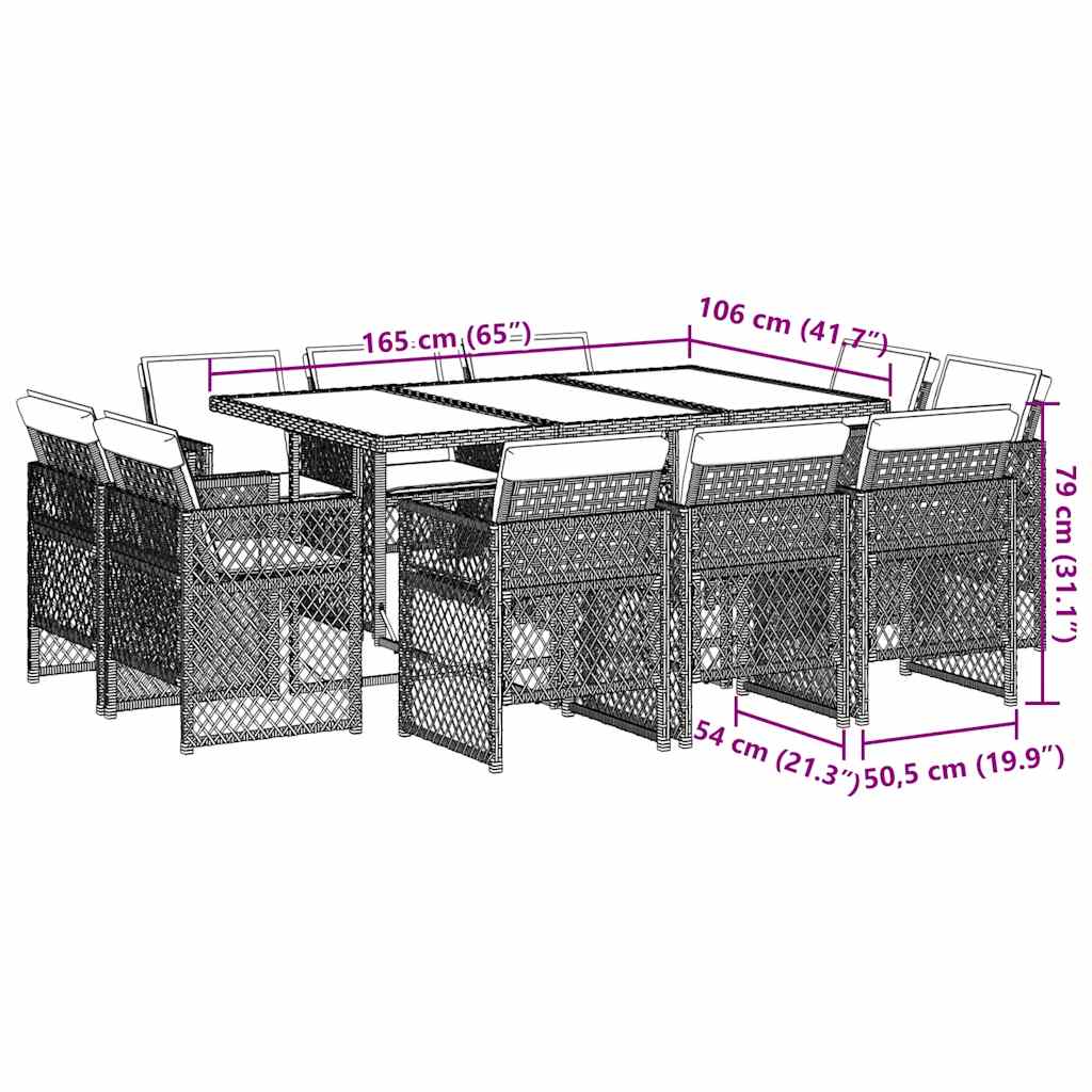 Set mobilier grădină cu perne, 11 piese bej combinat poliratan GartenMobel Dekor