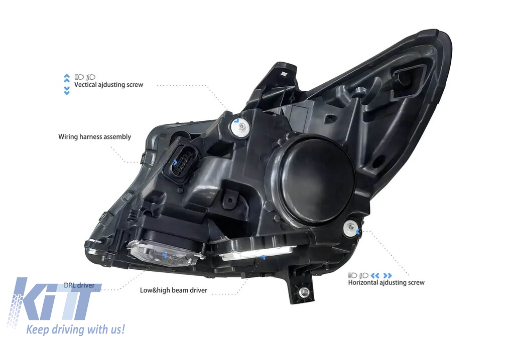 Set de faruri LED de tuning potrivit pentru Mercedes V-Class W447 Vito 2014-2023 cu bază neagră, pentru modelul cu lumini halogen de fabrică fără AFS, stânga și dreapta Performance AutoTuning
