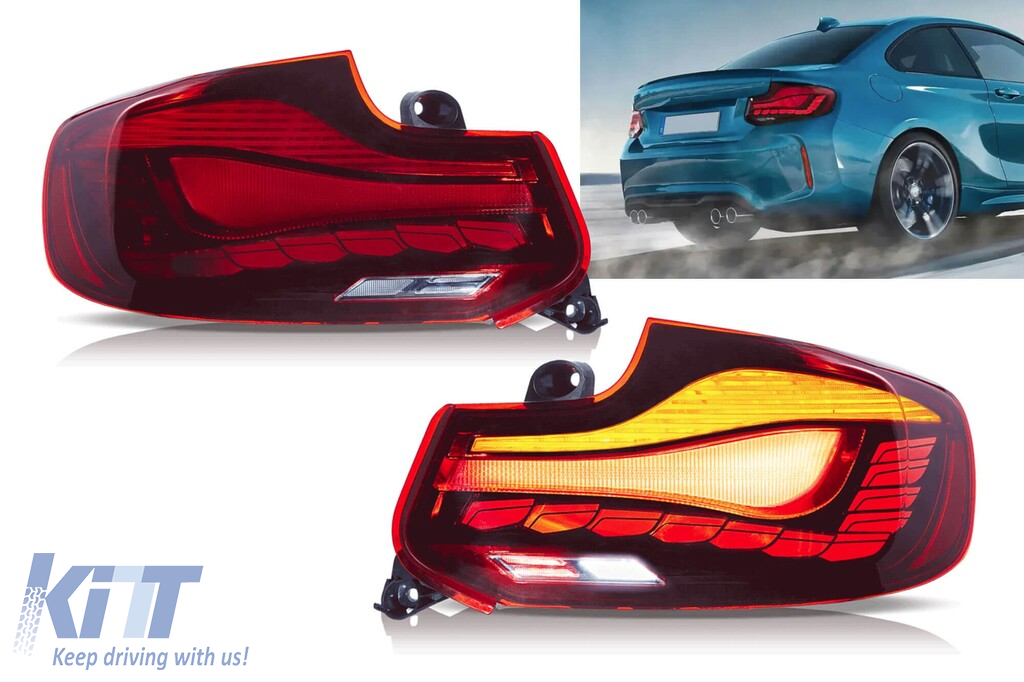 Stopuri OLED tip GTS potrivite pentru BMW Seria 2 F22, F23 2014-2020 cu bază roșie, stânga și dreapta Performance AutoTuning