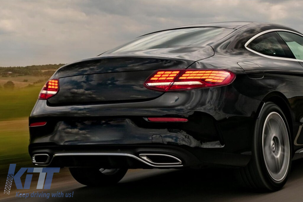 Tuning stopuri Full LED potrivite pentru Mercedes C-Class C205 coupe, A205 cabrio 2016-2021 cu bază roșie, stânga și dreapta Performance AutoTuning