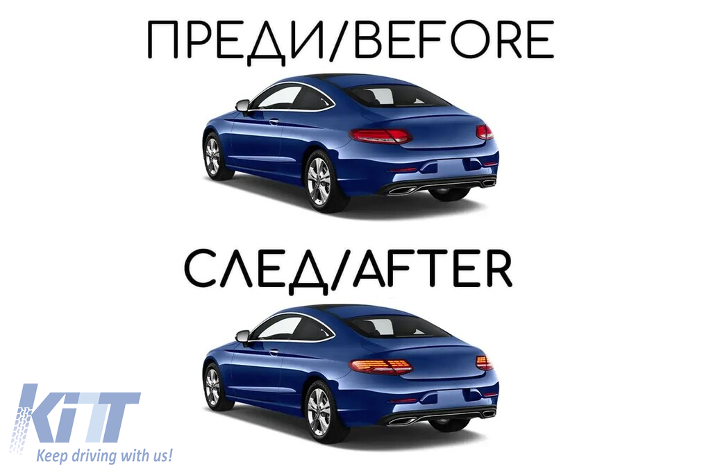 Tuning stopuri Full LED potrivite pentru Mercedes C-Class C205 coupe, A205 cabrio 2016-2021 cu bază roșie, stânga și dreapta Performance AutoTuning