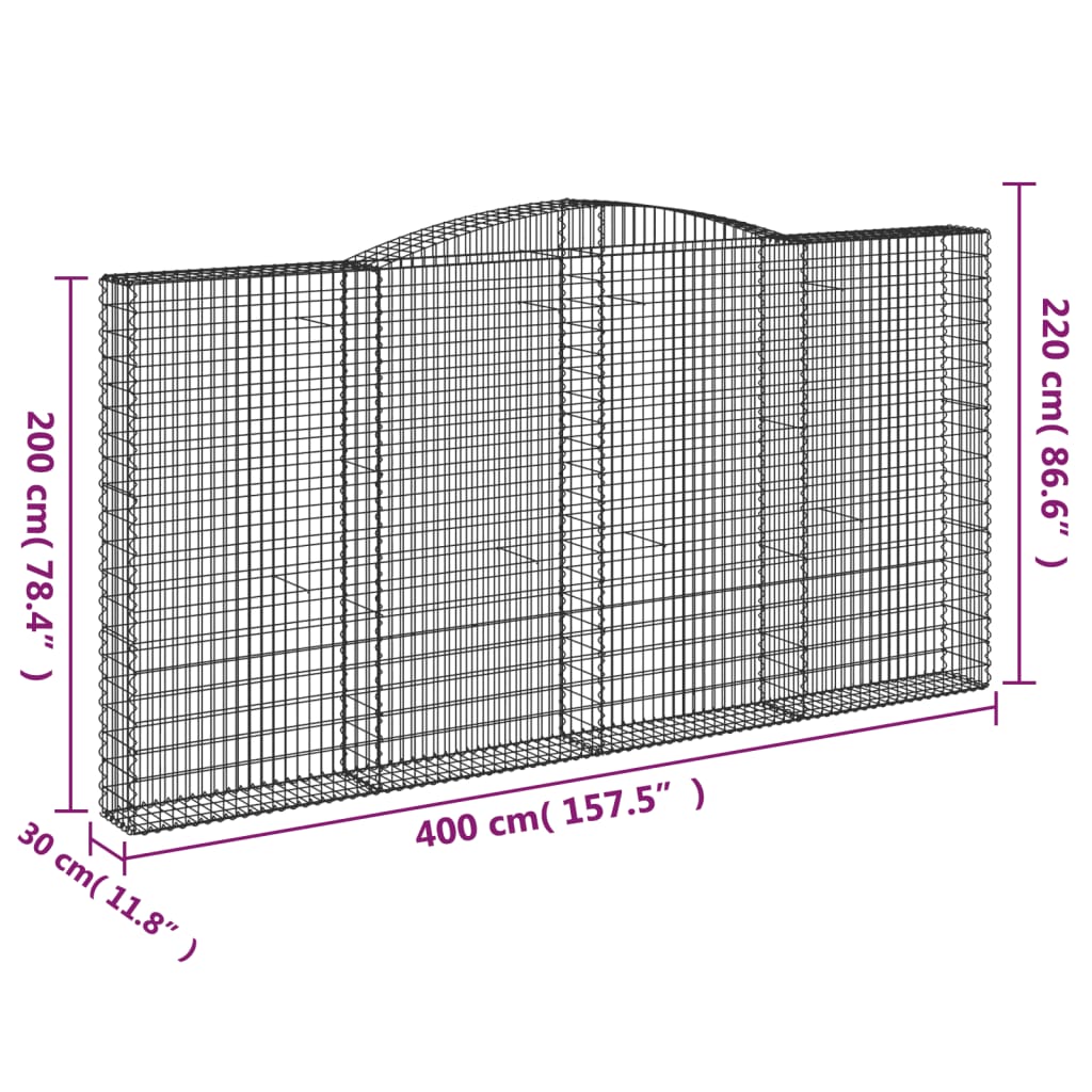 Coșuri gabion arcuite 4 buc. 400x30x200/220 cm fier galvanizat GartenMobel Dekor