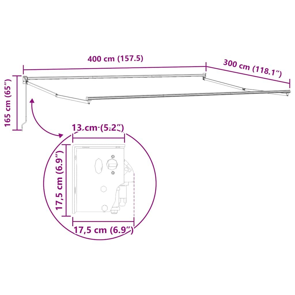 Copertină retractabilă antracit/alb, 4x3 m, textil/aluminiu GartenMobel Dekor