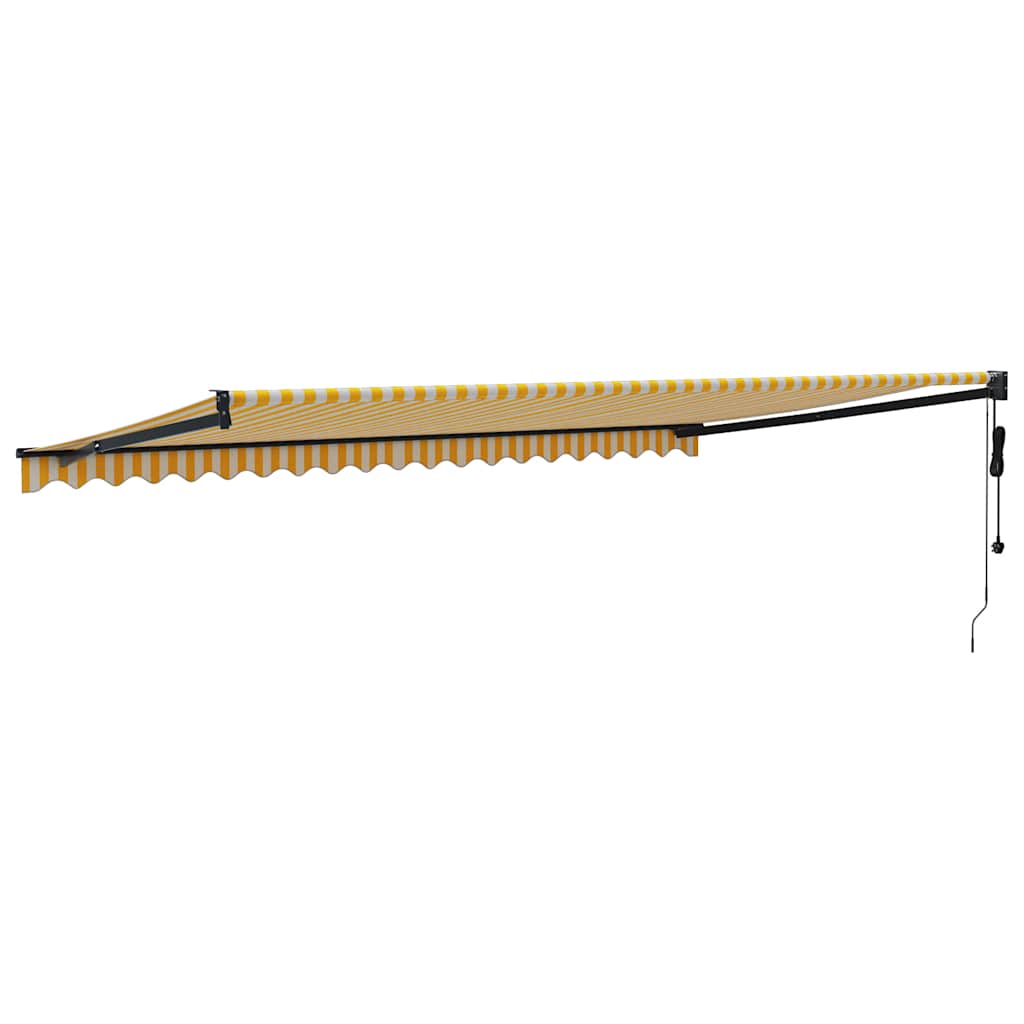 Copertină retractabilă automată, galben și alb, 5x3 m GartenMobel Dekor