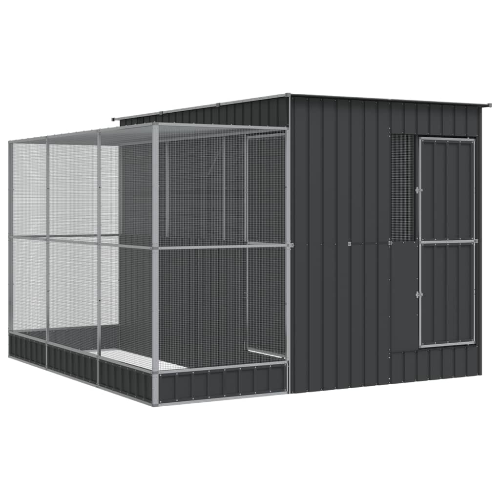 Volieră cu extensie argintie 290x303x216 cm oțel GartenMobel Dekor