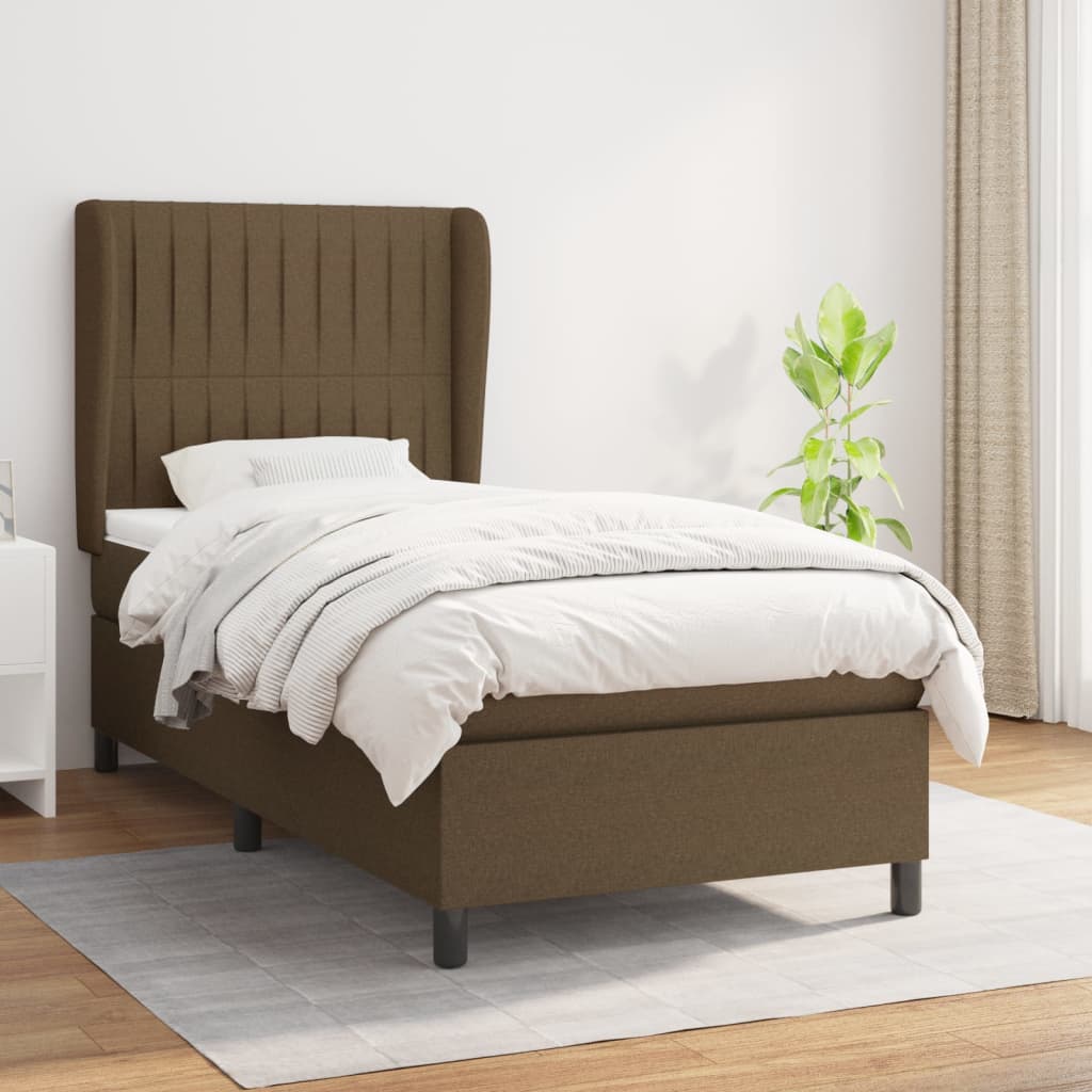 Pat box spring cu saltea, maro închis, 90x190 cm, textil GartenMobel Dekor