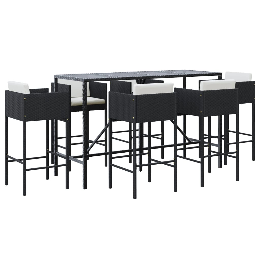 Set bar de grădină, 7 piese, cu perne, negru, poliratan GartenMobel Dekor