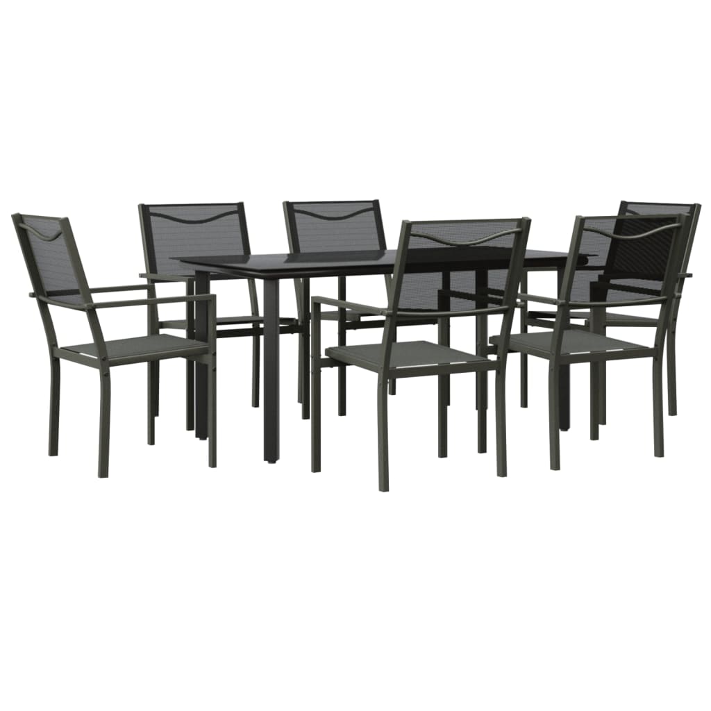 Set mobilier de grădină, 7 piese, negru, oțel și textilenă GartenMobel Dekor
