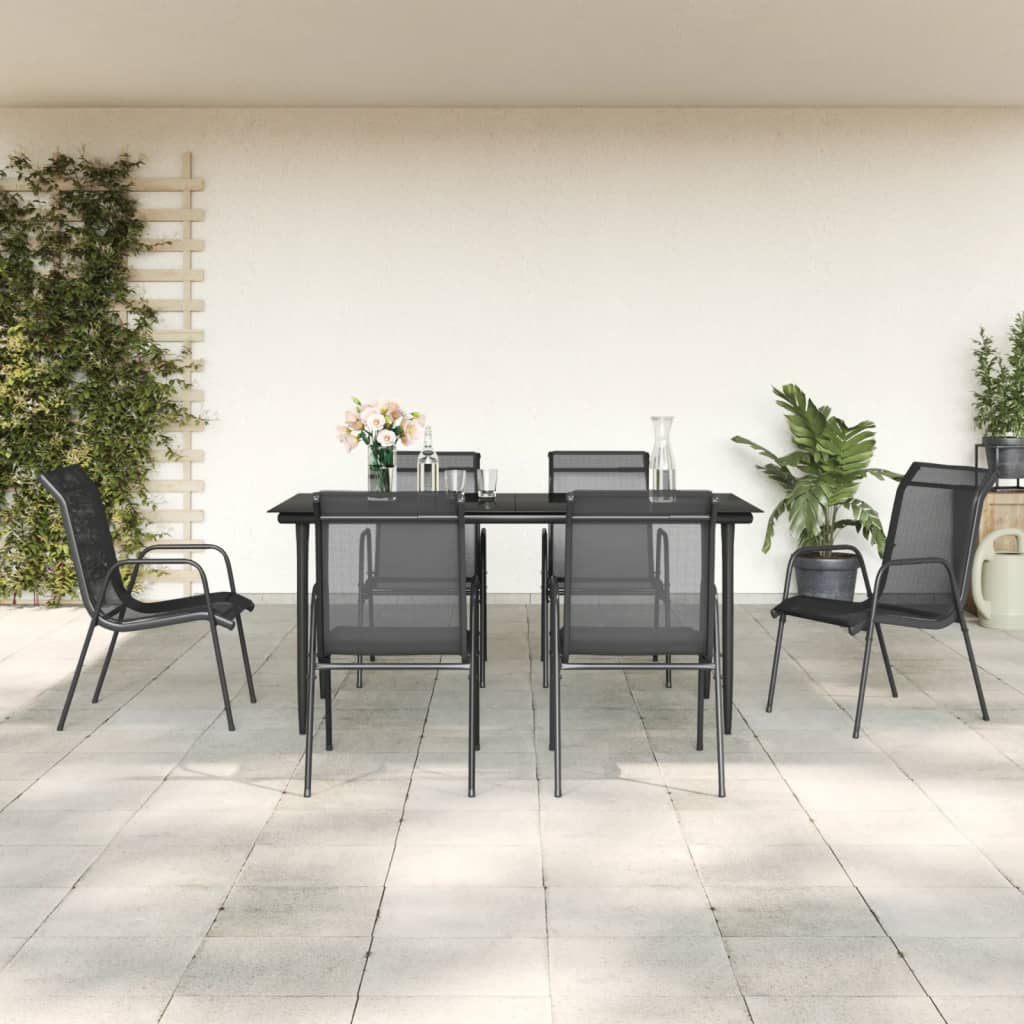 Set mobilier de grădină, 7 piese, negru, oțel și textilenă GartenMobel Dekor