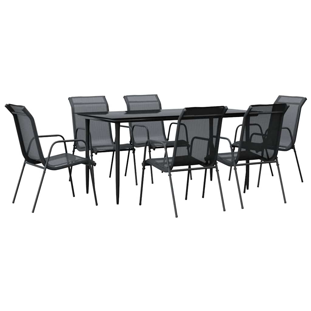 Set mobilier de grădină, 7 piese, negru, oțel și textilenă GartenMobel Dekor