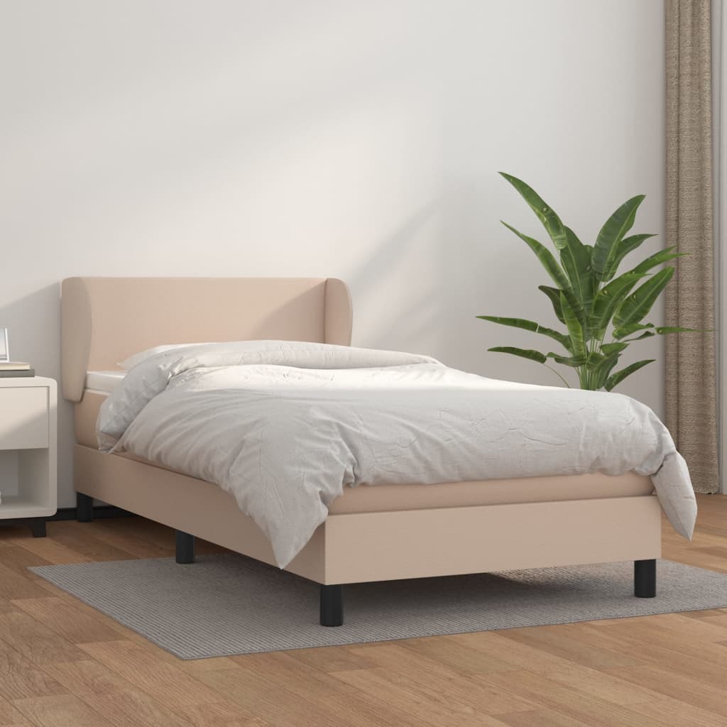 Pat box spring cu saltea, cappuccino, 100x200cm piele ecologică GartenMobel Dekor