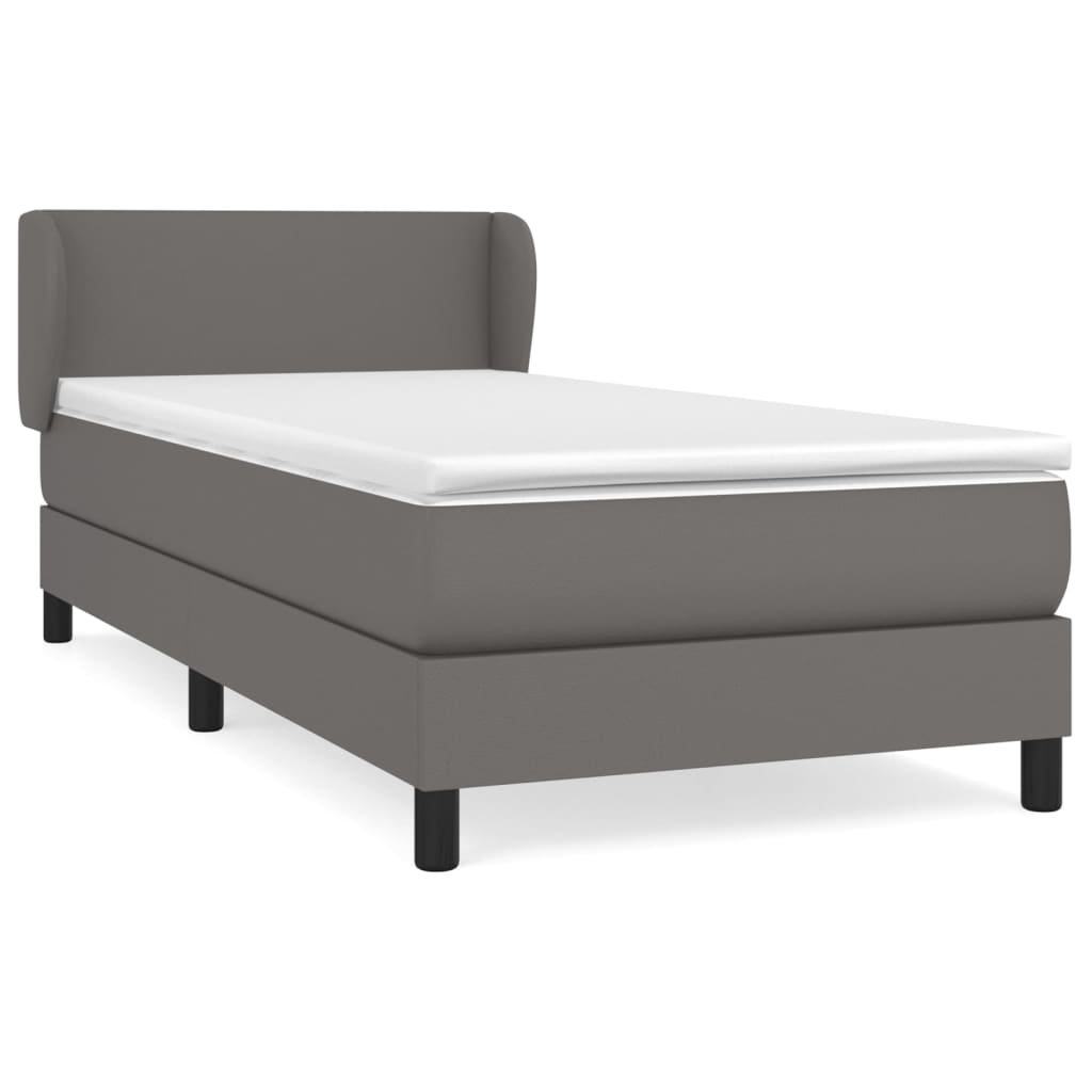 Pat box spring cu saltea, gri, 90x190 cm, piele ecologică GartenMobel Dekor