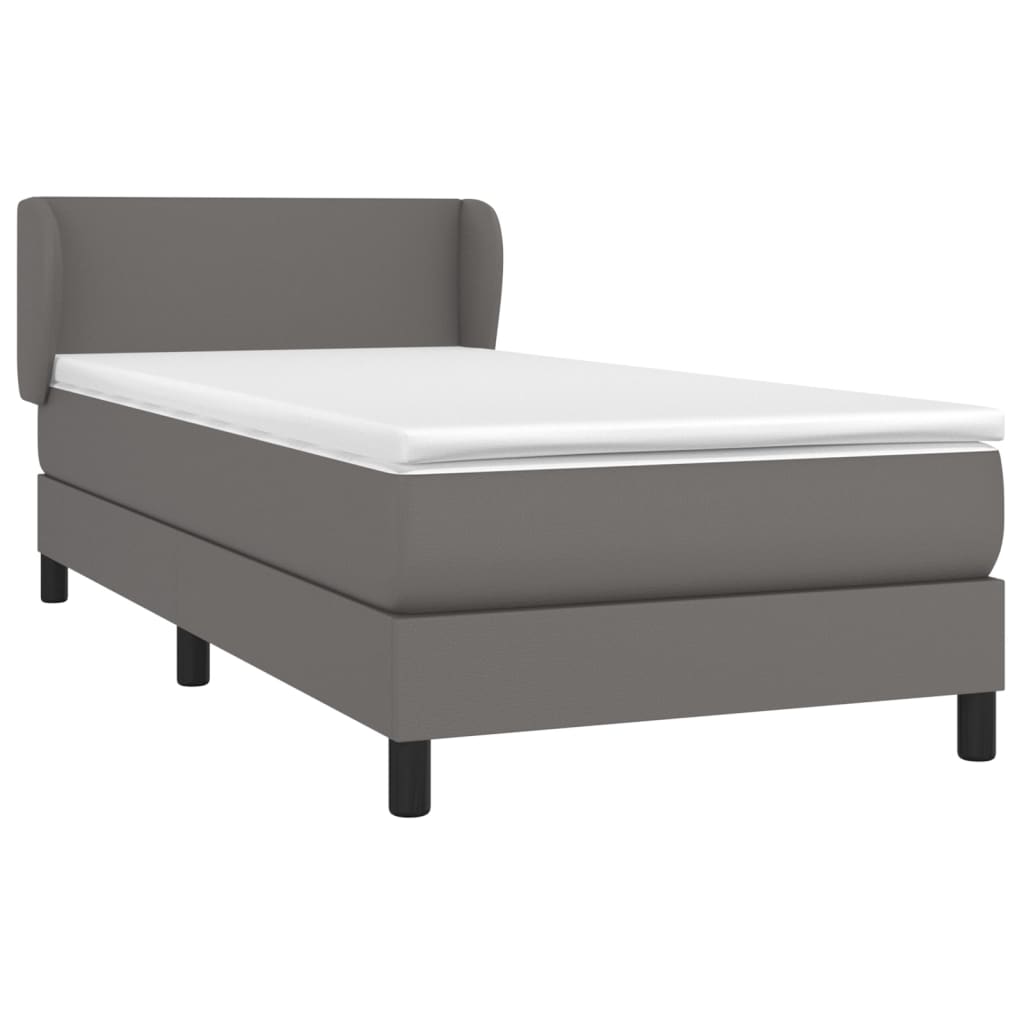 Pat box spring cu saltea, gri, 90x190 cm, piele ecologică GartenMobel Dekor