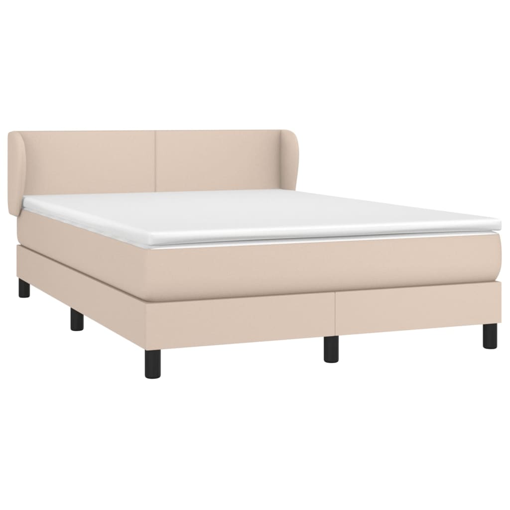 Pat box spring cu saltea, cappuccino, 140x200cm piele ecologică GartenMobel Dekor